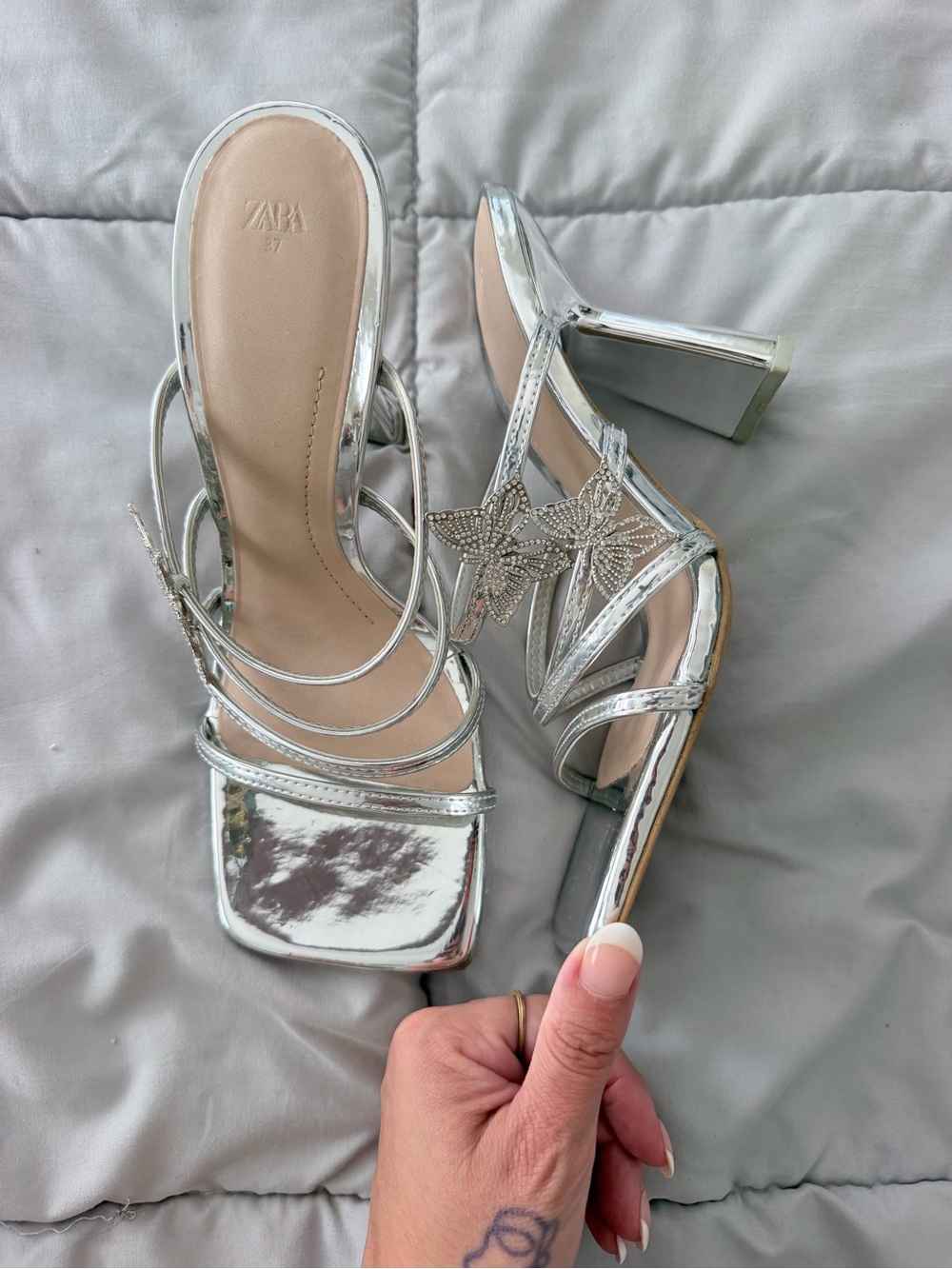 Zara strappy metallic silver butterfly heels - Picture 5 of 6